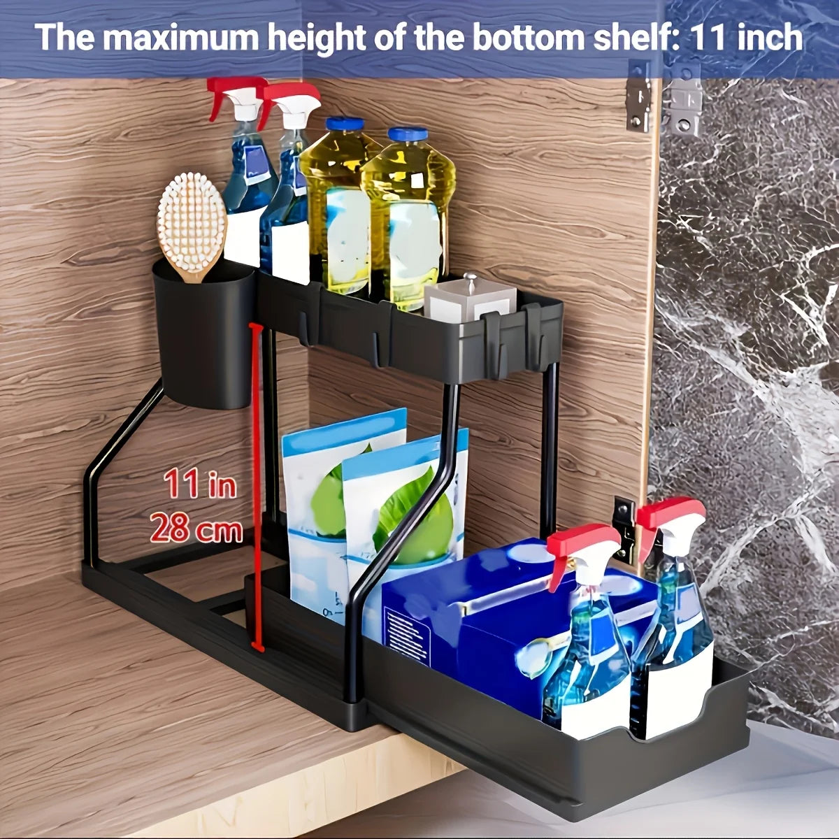 Space Saving 2 Tier Pull Out Storage Box Drawer Organizer