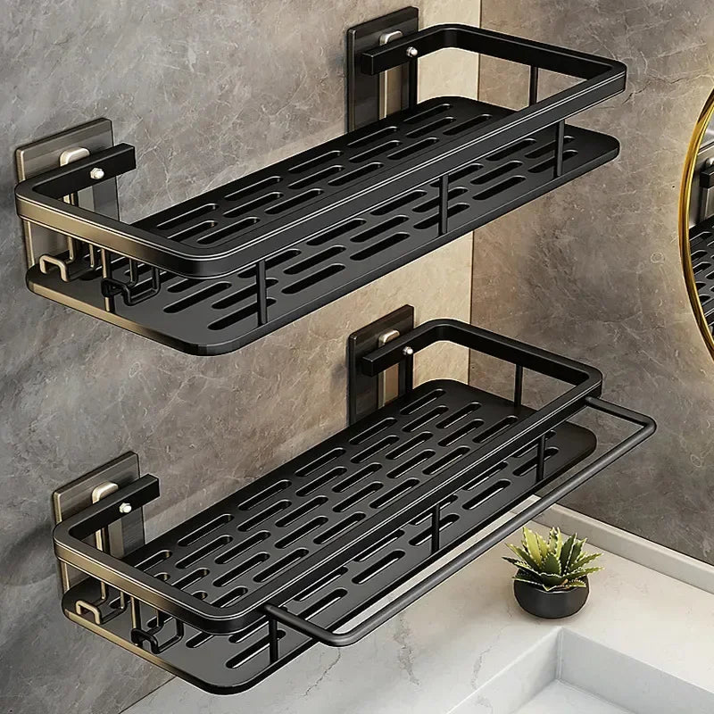 Premium Flat Aluminum No-Drill Bathroom Shelf