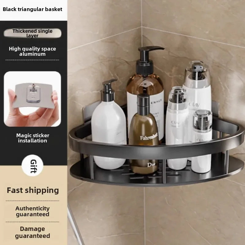 Premium Flat Aluminum No-Drill Bathroom Shelf