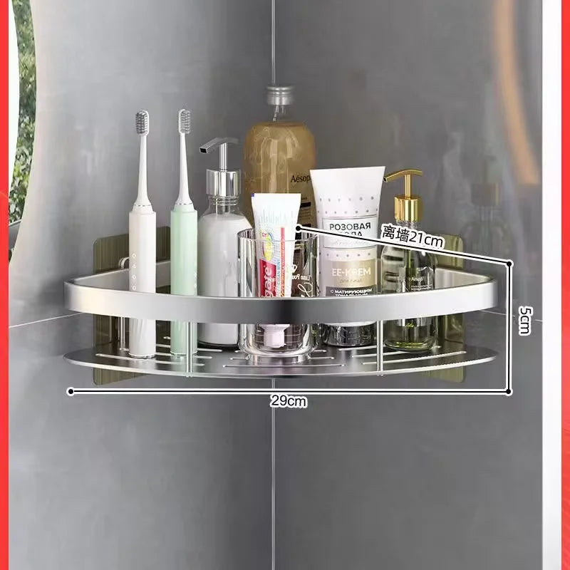 Premium Flat Aluminum No-Drill Bathroom Shelf