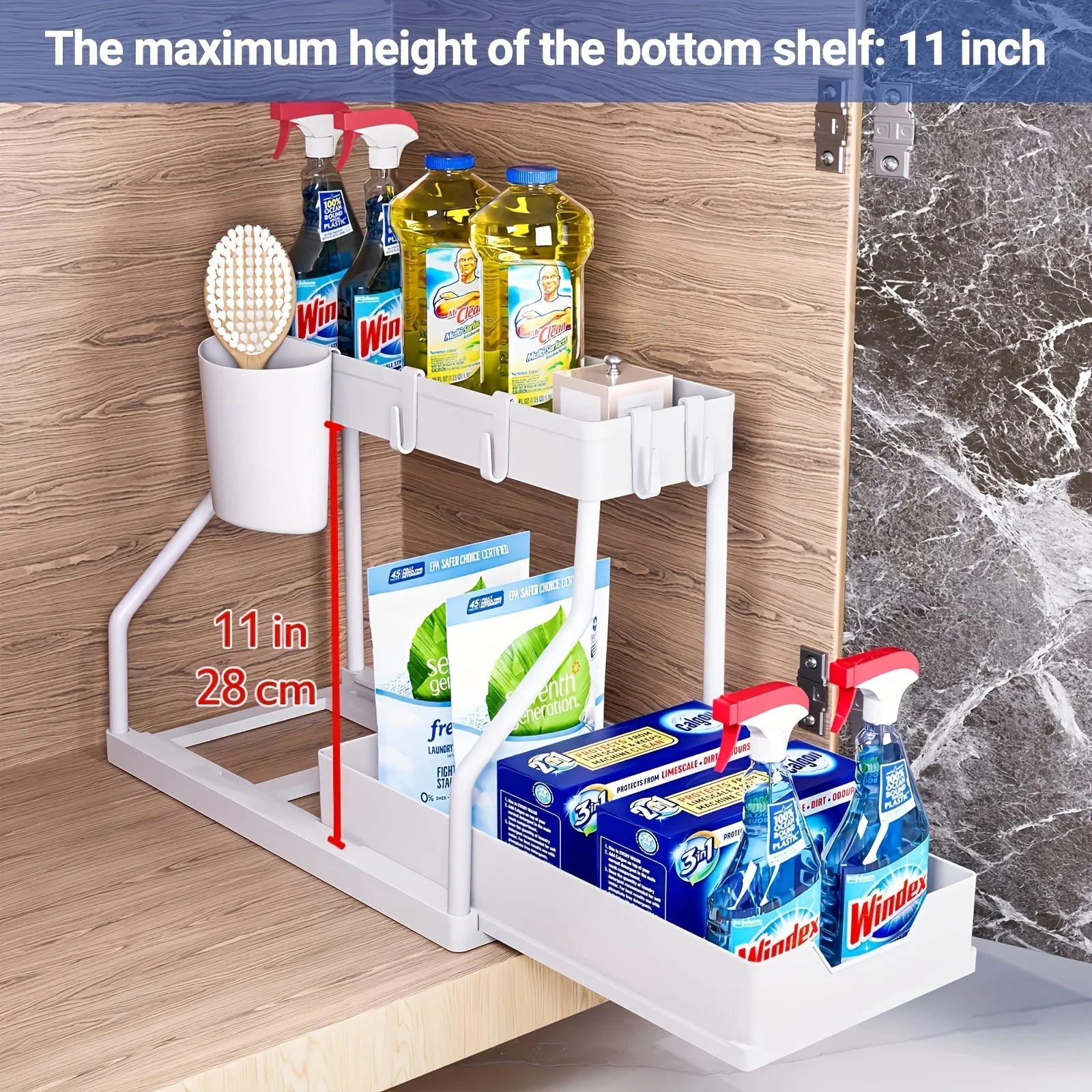 Space Saving 2 Tier Pull Out Storage Box Drawer Organizer