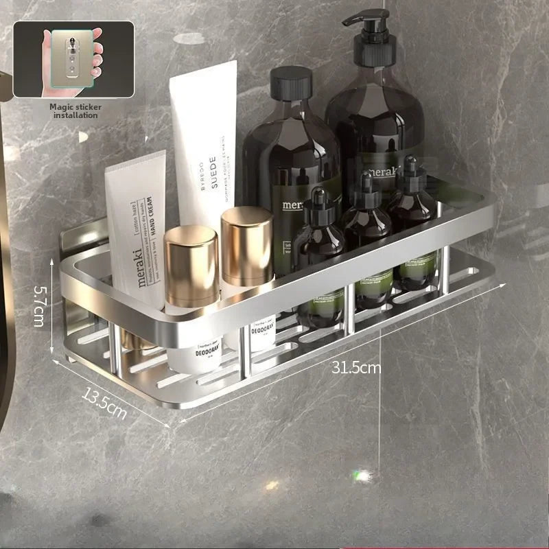 Premium Flat Aluminum No-Drill Bathroom Shelf