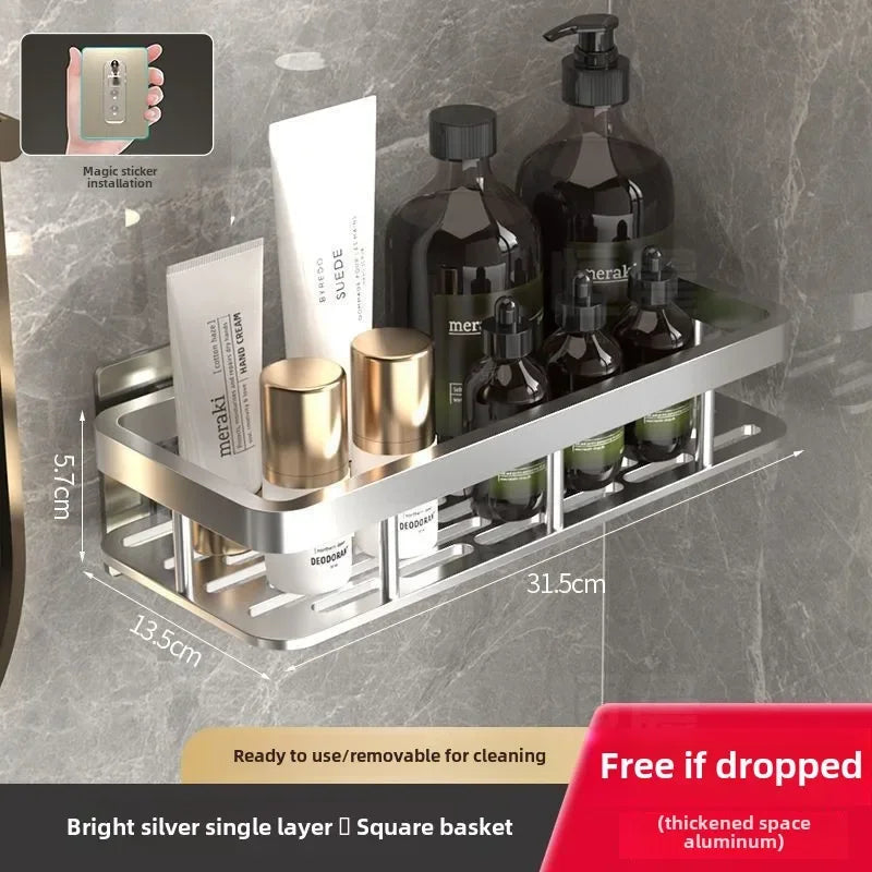 Premium Flat Aluminum No-Drill Bathroom Shelf