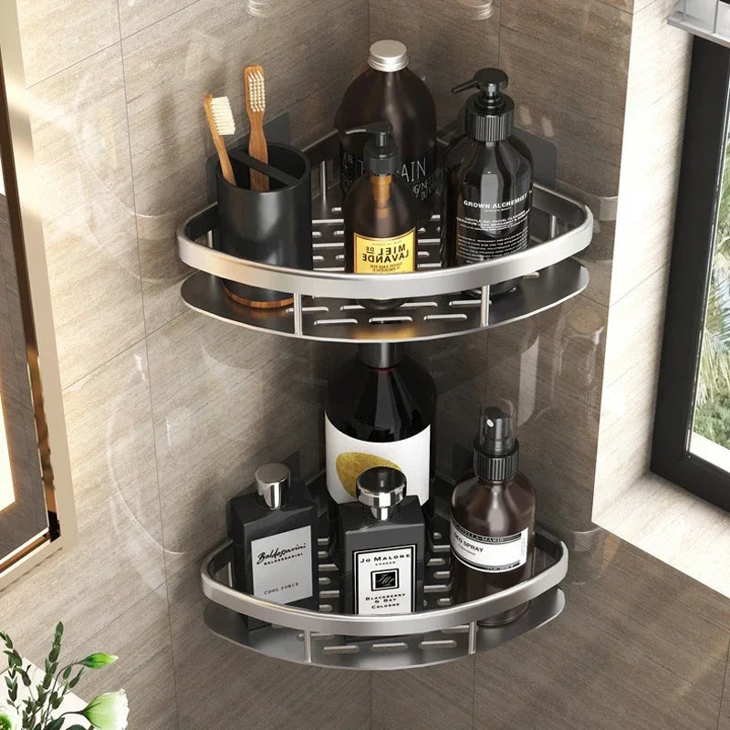 Corner Premium Aluminum Bathroom Shelf – Rustproof Wall Mount Organizer