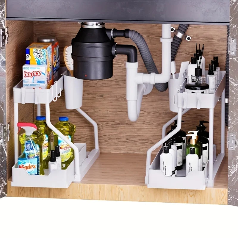 Space Saving 2 Tier Pull Out Storage Box Drawer Organizer