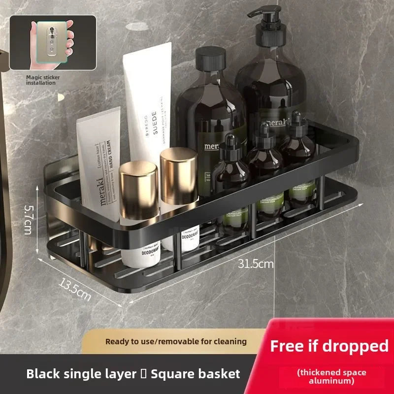 Premium Flat Aluminum No-Drill Bathroom Shelf