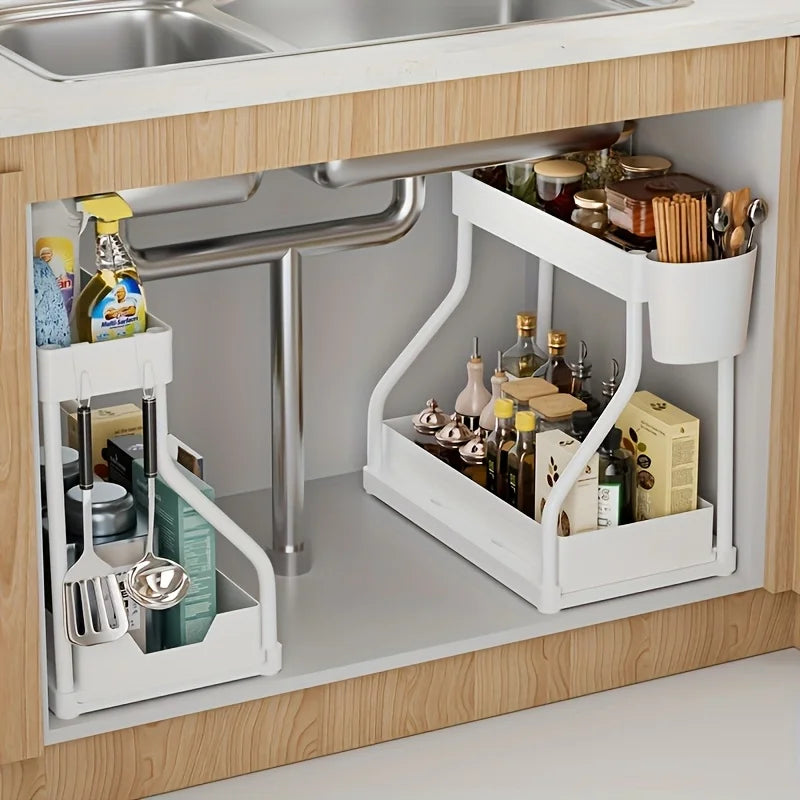 Space Saving 2 Tier Pull Out Storage Box Drawer Organizer