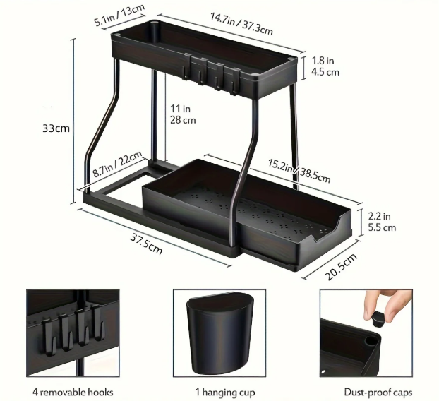 Space Saving 2 Tier Pull Out Storage Box Drawer Organizer