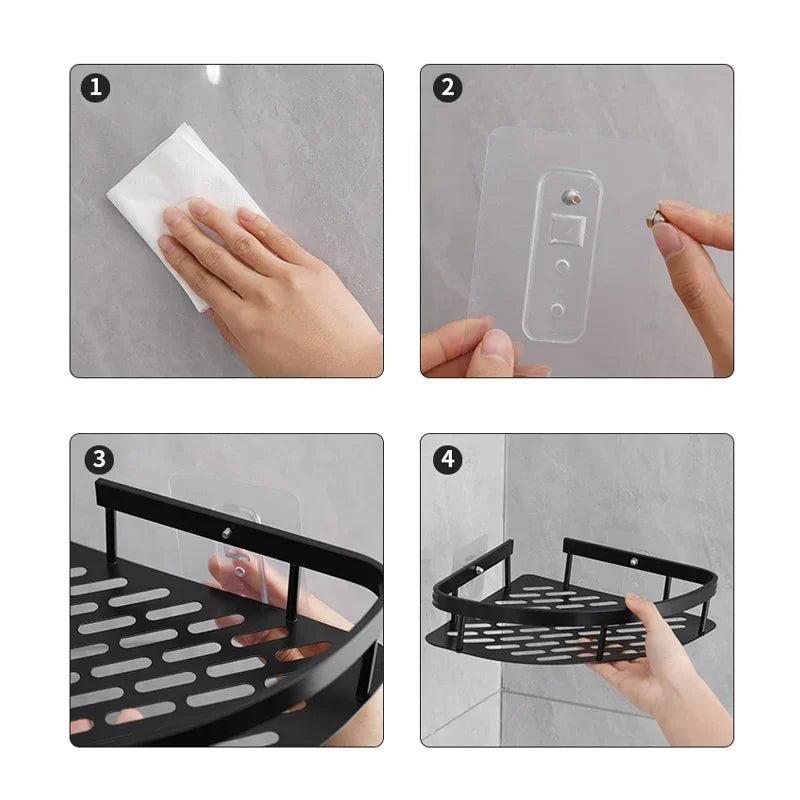 Corner Premium Aluminum Bathroom Shelf – Rustproof Wall Mount Organizer