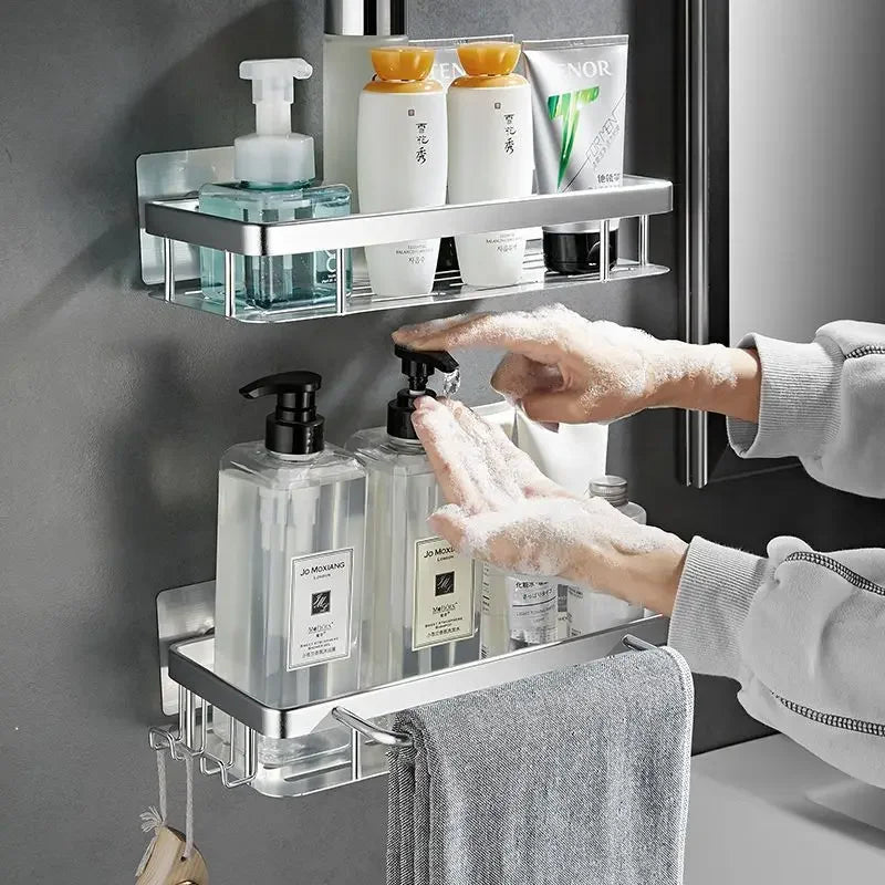 Premium Flat Aluminum No-Drill Bathroom Shelf