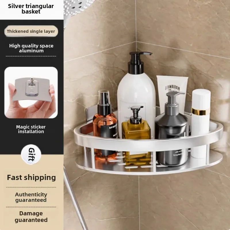 Premium Flat Aluminum No-Drill Bathroom Shelf
