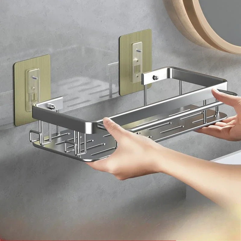 Premium Flat Aluminum No-Drill Bathroom Shelf